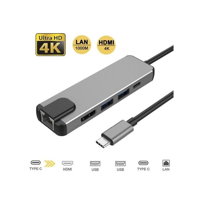 Grey 5-in-1 USB 3.0 Type-C Hub Adapter in kumasi