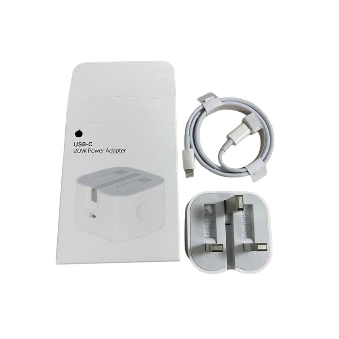 20W Fast Charging Adapter with Type C Cable for iPhones – White