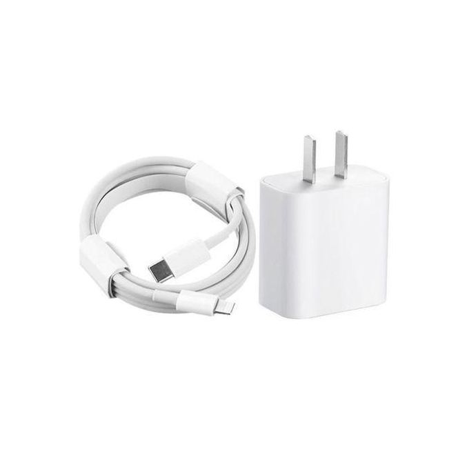 20W Two-Pin Fast Charger with Type-C Cable for iPhones – White