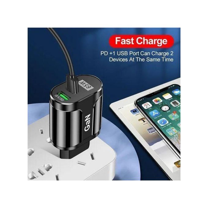 65W GaN PD Fast Charger, USB Wall Charger, Laptop Adapter – EU Plug