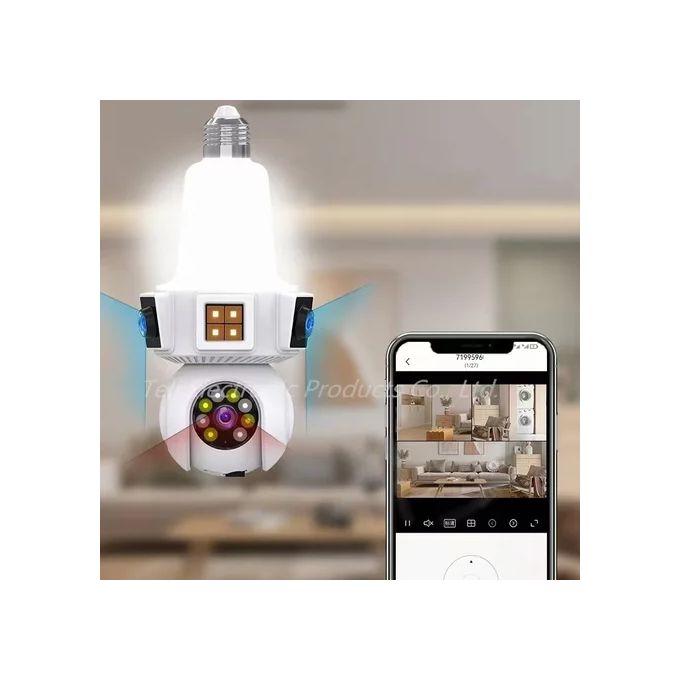 360-Degree Rotating Wireless Bulb Camera with 3 Lenses – 3MP