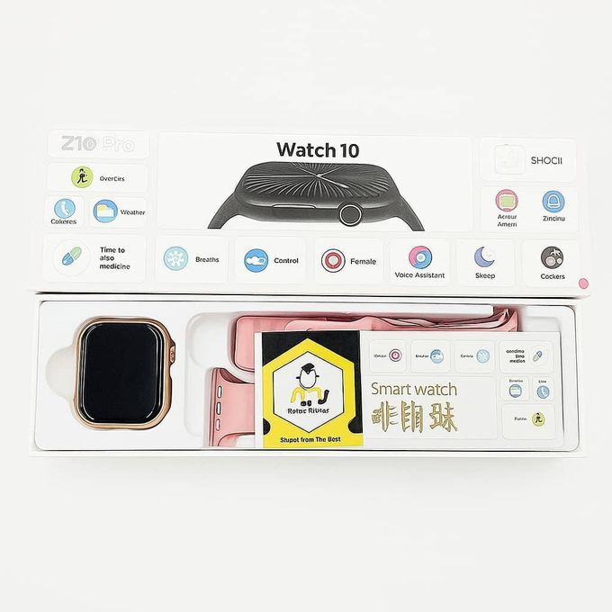 Z10 Pro Smart Watch (One Touch Screen, Two Wristbands, and Cord Charger) – Pink