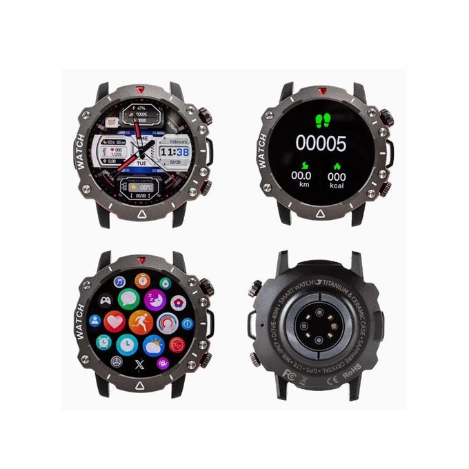 LG78 Pro 1.54″ Full Touchscreen Smartwatch with Wireless Charger (App: hryfine) – Black