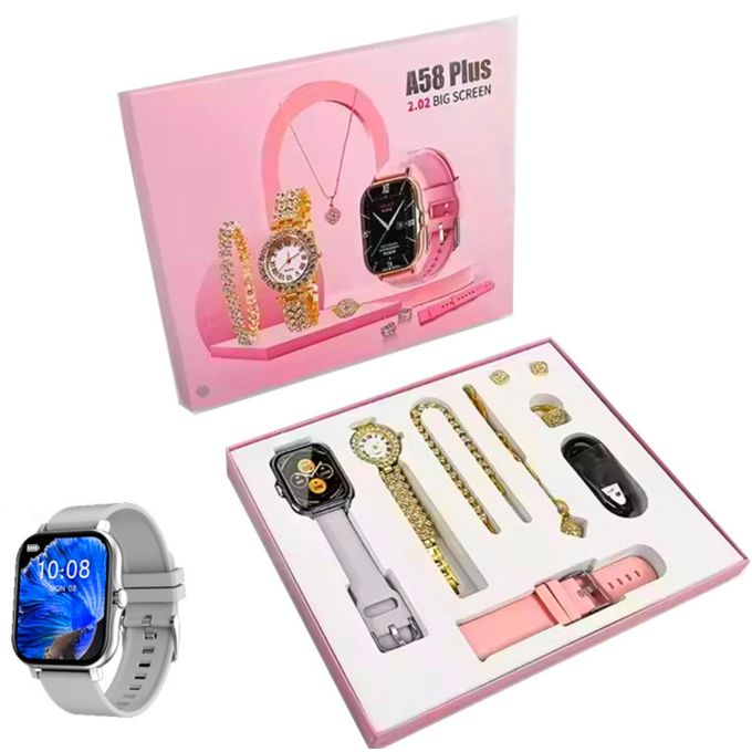 Gray A58 Plus Smartwatch (8-in-1 Women’s Gift Set)