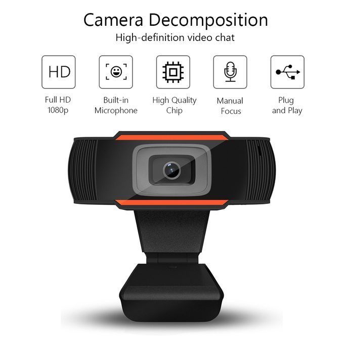 White 1080P Full HD USB Webcam with Built-in Microphone