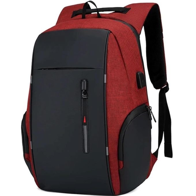 Fashion Laptop Backpack With USB Charger Port - Red/Black