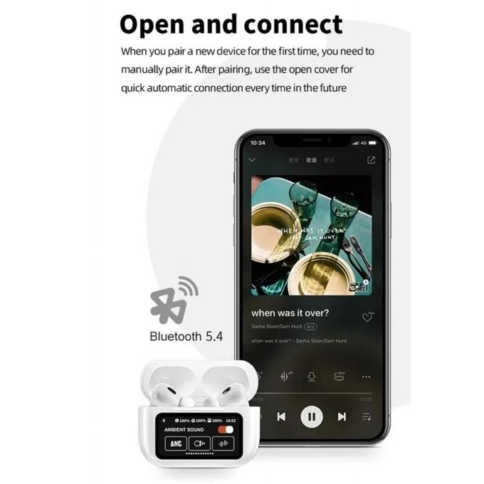 Wireless Bluetooth A9PRO In-Ear Smart Headphones with Screen, Featuring Active Noise Cancellation (ANC), Environmental Noise Cancellation (ENC) for Calls, and Bluetooth 5.4 in…