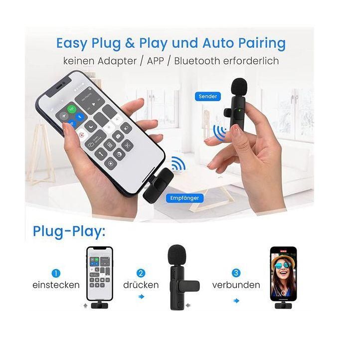 Wireless Lavalier Microphone for iPhone and iPad – Plug-and-Play Mic for Recording, Live Streaming, YouTube, TikTok, Facebook with Noise Reduction – Black