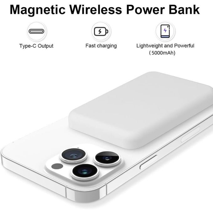 5000mAh White Portable Magnetic Wireless Power Bank with MagSafe Battery Pack — product view 2