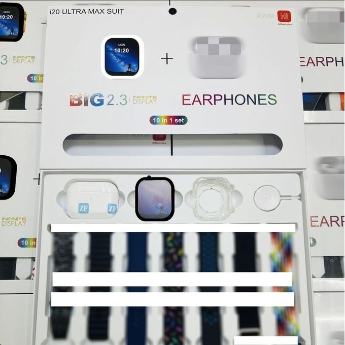 DIY i20 Ultra Max Smartwatch with Wireless Earphones (10-in-1 Bundle)