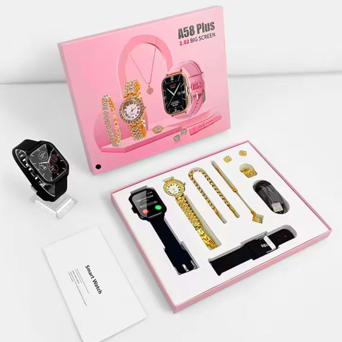 A58 Plus Smartwatch – 8-in-1 Gift Set for Women, Black
