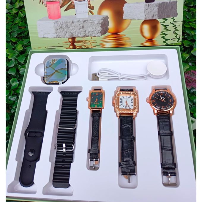I-530 Smart Watch Bundle with 3 Women’s Black Quartz Leather Watches