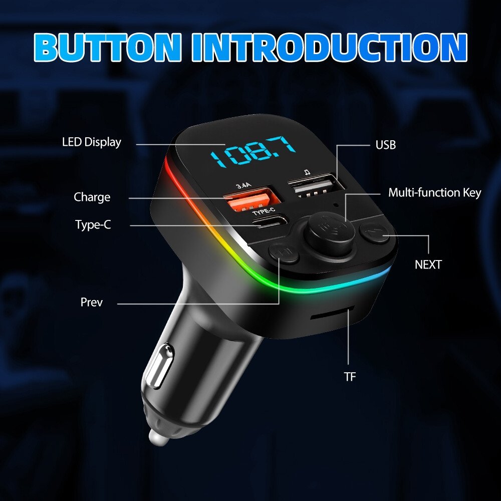 Buy Fm Bluetooth 5.0 Car Charge Dual Usb Porttype-C Charge Handsfree Call Wireless Aux Audio Modulator Mp3 Player in Kumasi aa