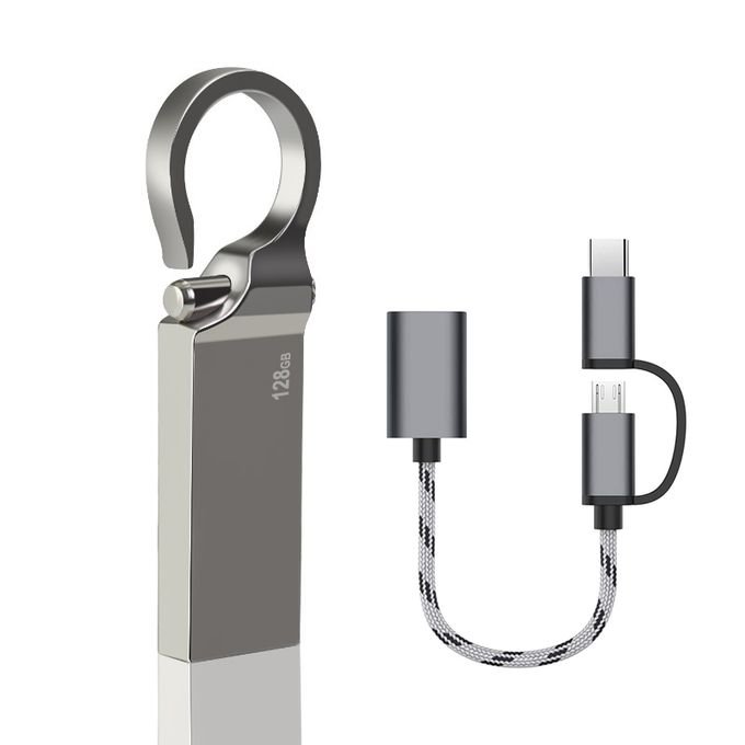 2-in-1 Grey Metal USB Flash Drive Adapter Cable - 128 GB