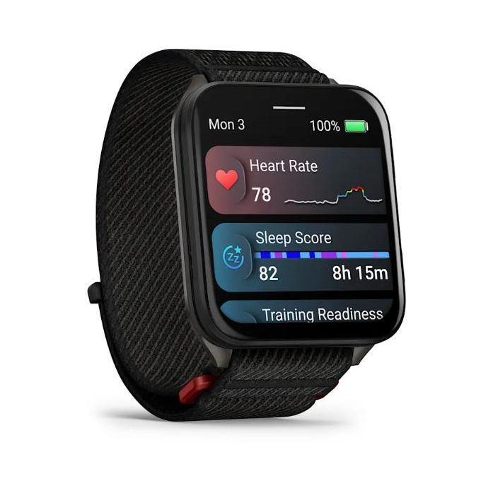 Garmin Venu X1 in Black with Slate Titanium Caseback and Black ComfortFit Nylon Strap