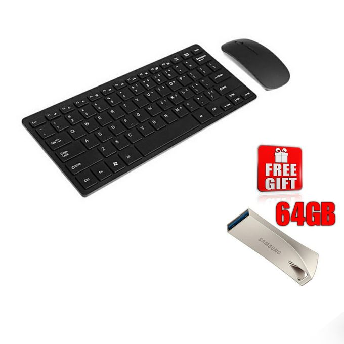 Black Wireless Keyboard and Mouse Set - Includes Free 64GB Flash Drive