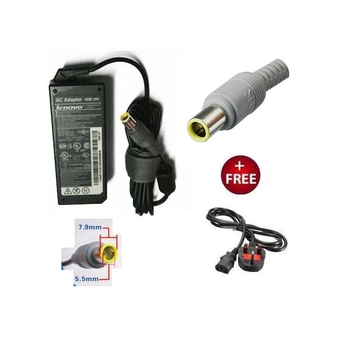 Lenovo Large Round Pin Laptop AC Adapter Charger Replacement 4.5A - 20V with Power Cable