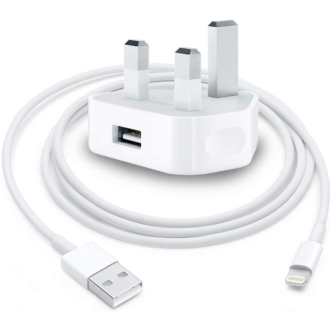 White USB Power Adapter with Lightning to USB Cable