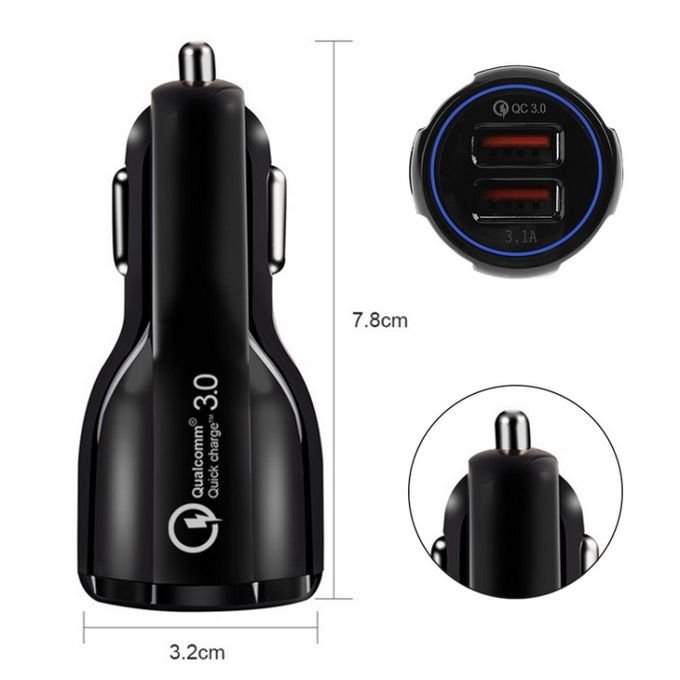 Buy QC3.0 Dual USB Car Charging + Type-C Fast Charging Cable-Black in Kumasi