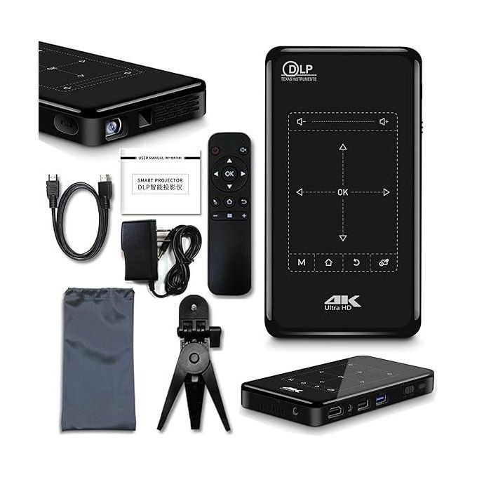Compact 4K Projector with WiFi and Bluetooth - Black