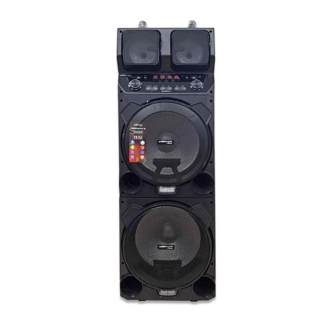 Versadrive 15 – 3000W 15″ Bluetooth Rechargeable Active DJ Speakers with LED Lights and 2 Microphones – Black