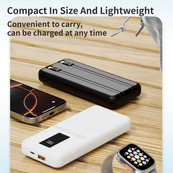 P11 – 22.5W 10000mAh LED Display Power Bank with Fast Charging and Built-in Cable – Black/White