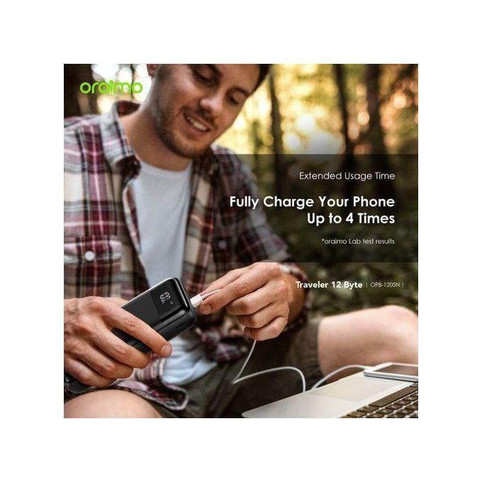 Oraimo Traveler 12 Byte 20000mAh Power Bank with Large Power Display, 12W Fast Charging, Portable – Black