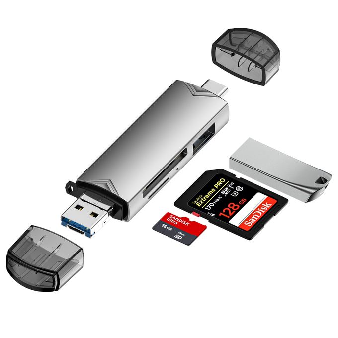 6-in-1 USB 3.0 Type-C OTG SD/TF/U Aluminum Multi-Function Adapter