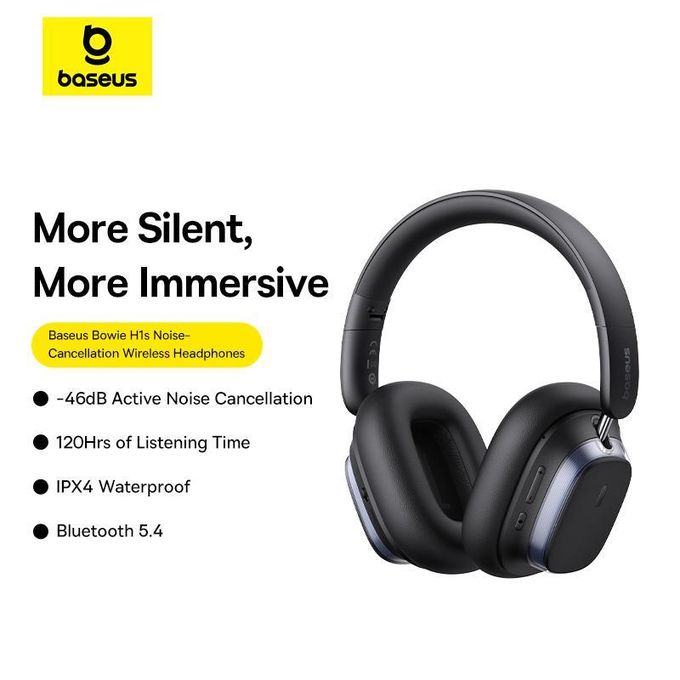 Bowie H1s Wireless Headphones with Noise Cancellation – Black