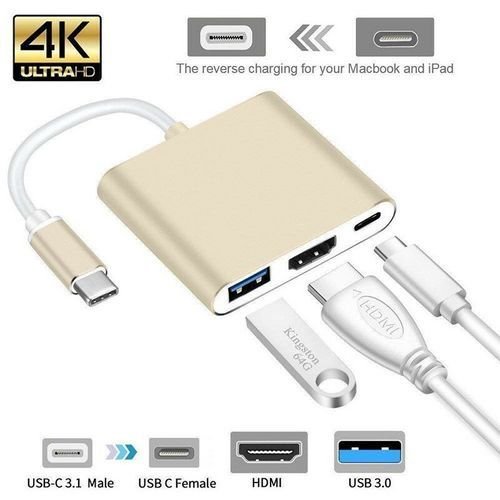 3 In 1 Type C USB 3.1 To USB-C 4K HDMI USB 3.0 Adapter Hub – Gold