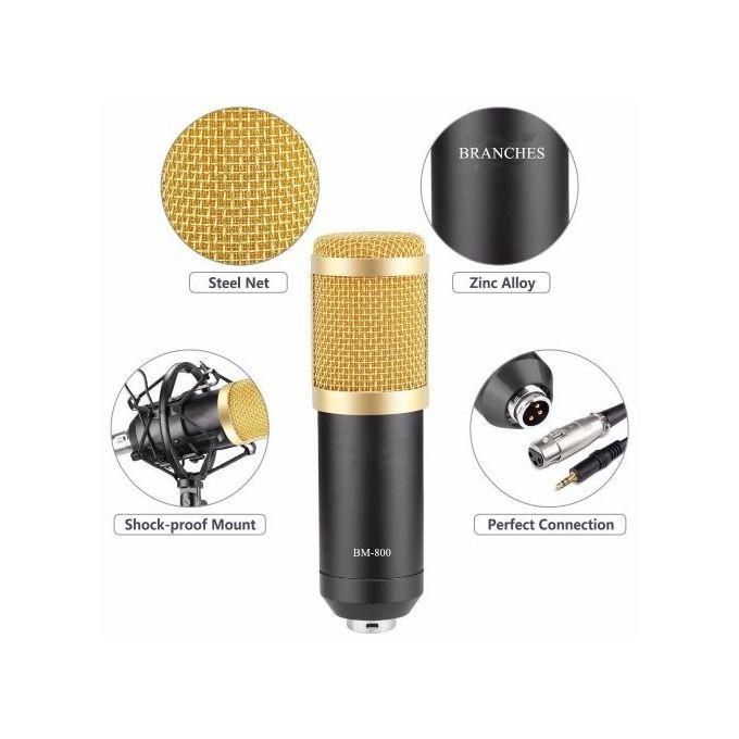 Genetic BM800 Condenser Microphone with V8 Sound Card – Black and Gold