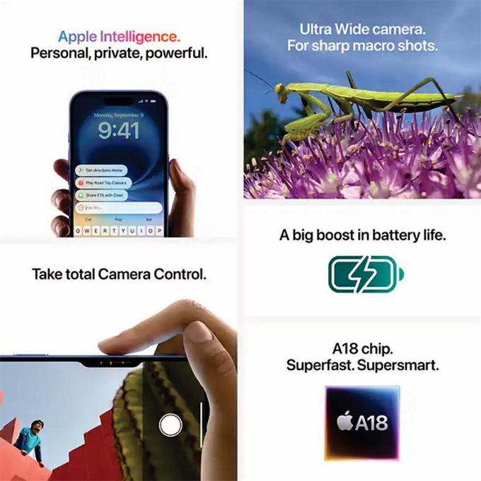 Apple iPhone 16 – 5G – 256GB – 48MP Rear Camera / 12MP Front Camera – Black + Complimentary Accessories