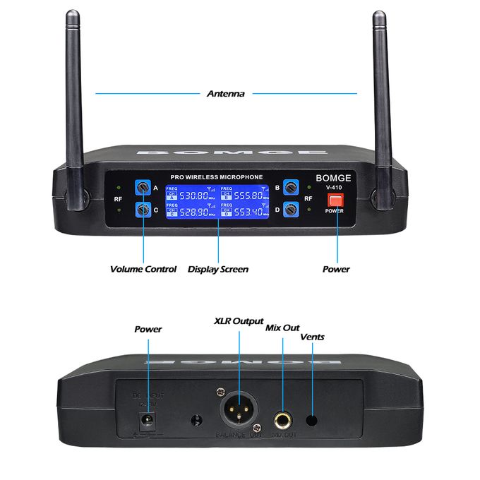 Bomge Black 4-Channel Wireless Dynamic Microphone System