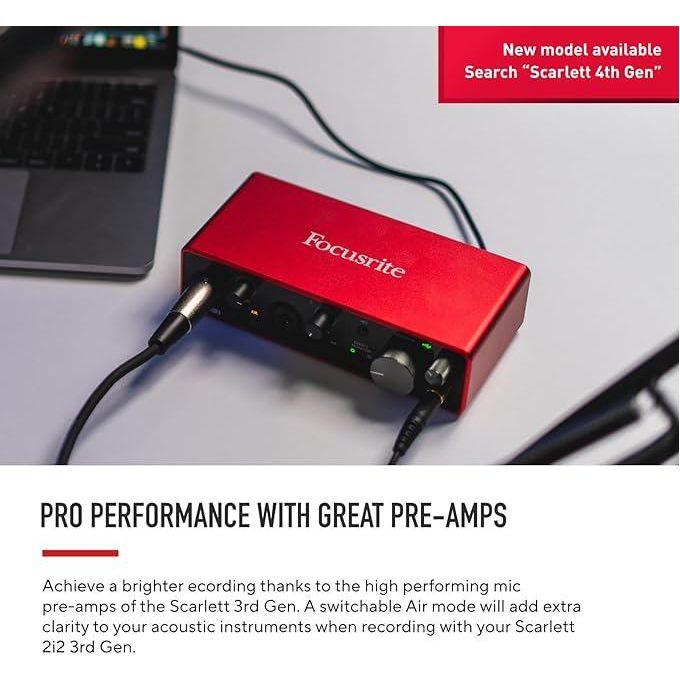 Focusrite Scarlett 2i2 (3rd Generation) Professional Audio Interface for Recording and Podcasting – Red