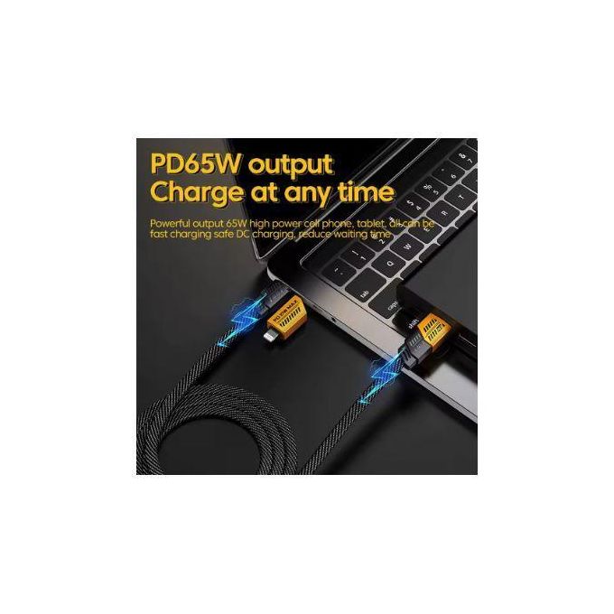 4-in-1 Multi-Function Data Cable, Super Fast Charging, Dual Type-C, 65W, Braided Nylon, PD27W – BLACK/YELLOW — product view 4