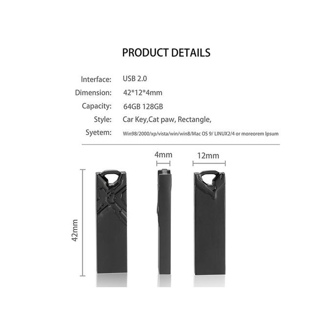128GB Black Metal OTG USB Flash Drive with 3D Embossing