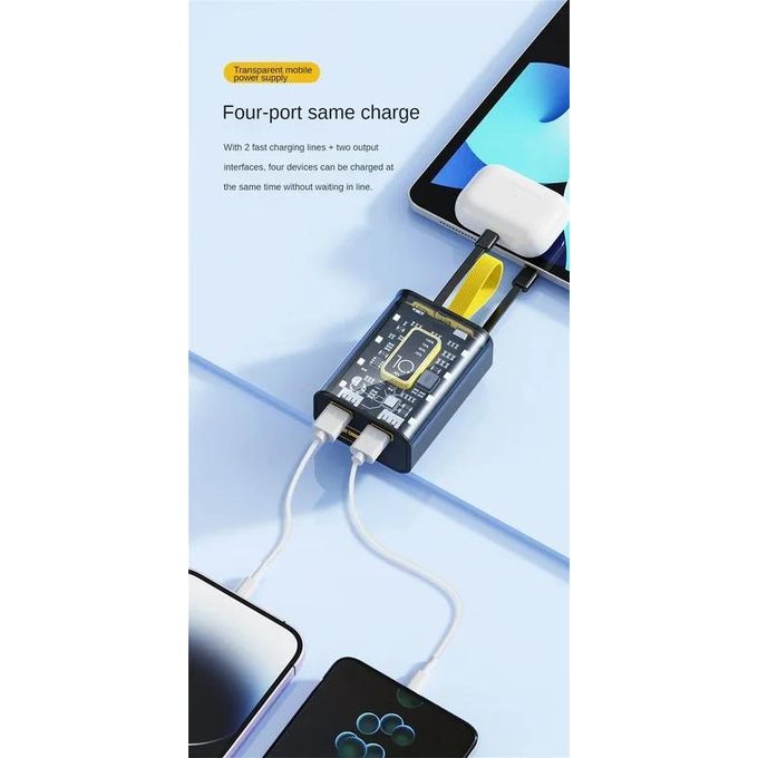 Compact Fast Charging External Battery Pack – 10000mAh/20000mAh Mini Portable Charger with LED Light and 3 Wires for Camping