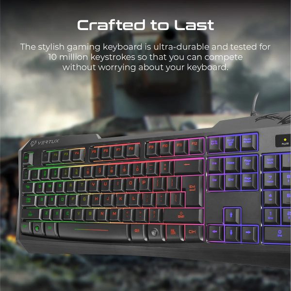 Vertux Black Gaming Keyboard with RGB Backlighting and Anti-Ghosting Feature