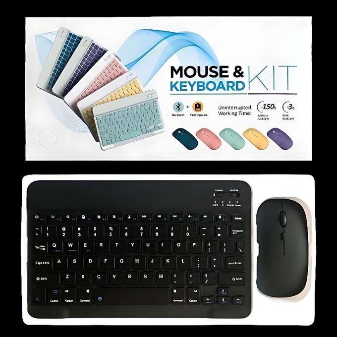 2-in-1 Combo: Slim Wireless Bluetooth Keyboard and Mouse – Portable and Rechargeable – Black