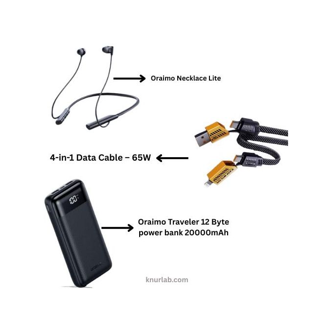 Oraimo Headphones with Power Bank and 4-in-1 Charging Cable