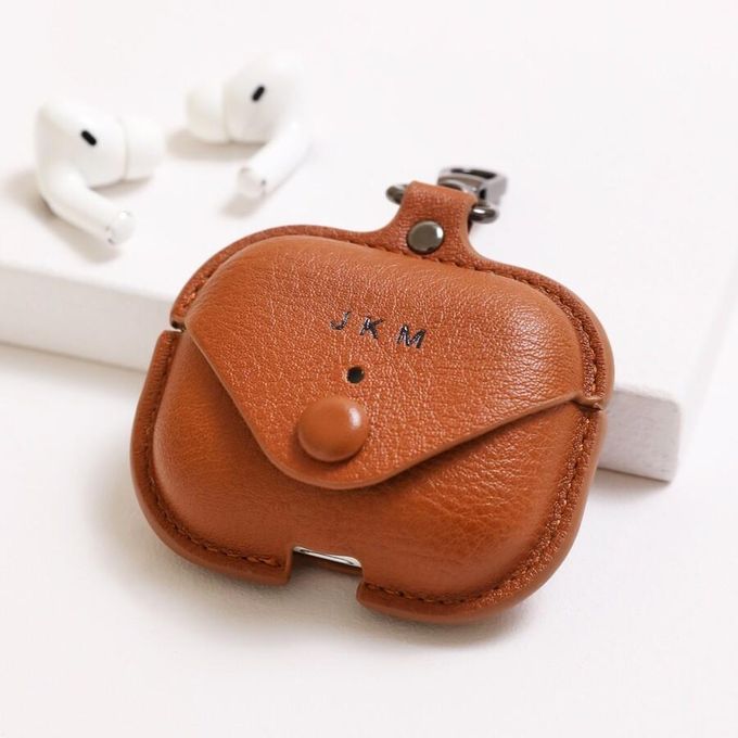 Personalized Brown Vegan Leather Earbud Case - Soft Touch