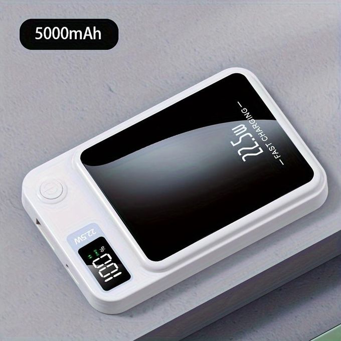 5000mAh Magnetic Wireless Power Bank - Slim and Lightweight Design, 15W Fast Wireless Charging with LED Display - White
