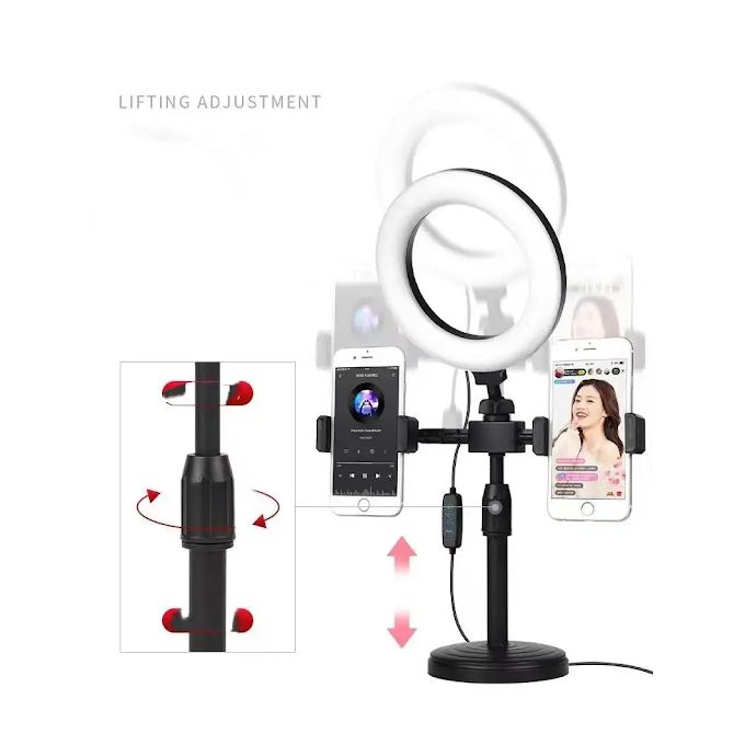 Kalious Mini Ring Light with Double Clamp, Tabletop Size for Blogging – Black, Includes Stand and Remote — product view 3