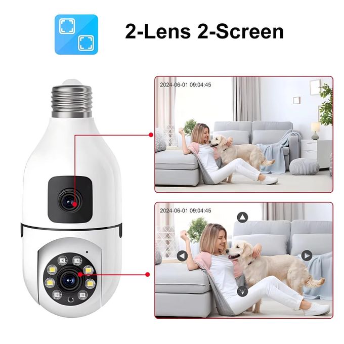 Security Camera with Dual Lens Bulb