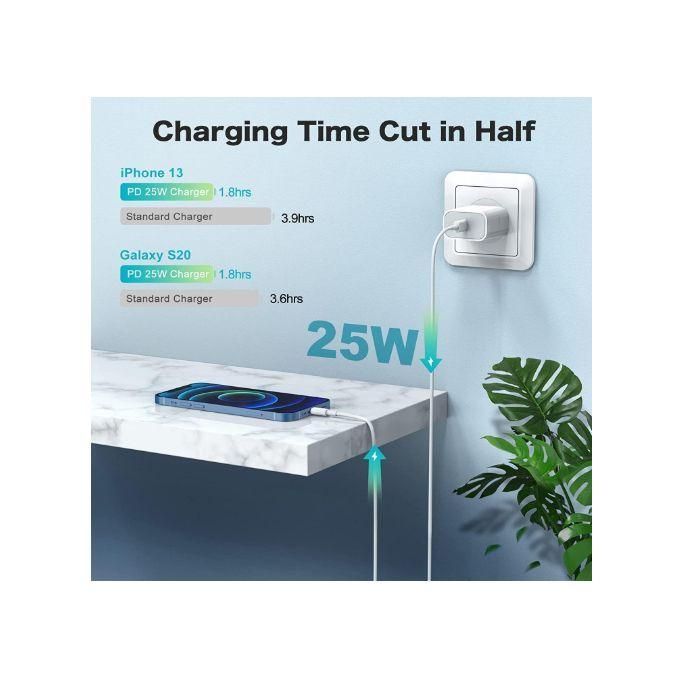 25W 2-Pin USB C Fast Charger for iPhone with PD Type C Power Adapter and USB C to Lightning Cable – Compatible with iPhone 14, 13, 12 Pro Max/Mini, 11, XS, XR, X, 8 Plus, and…