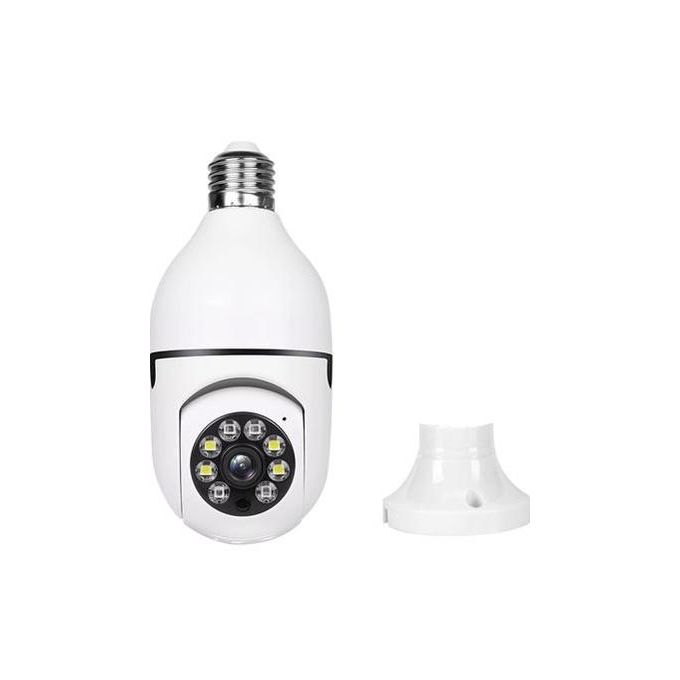 Wireless 1080P Light Bulb Camera with 360-Degree View, Wifi Connectivity, Night Vision for Home Security – White