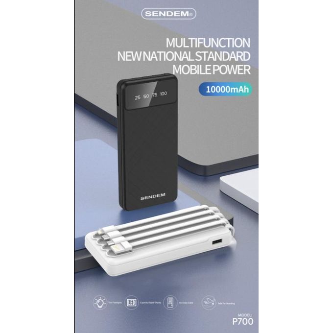 Sendem 10000mAh Power Bank with 4-in-1 Charging Cable and LED Power Display