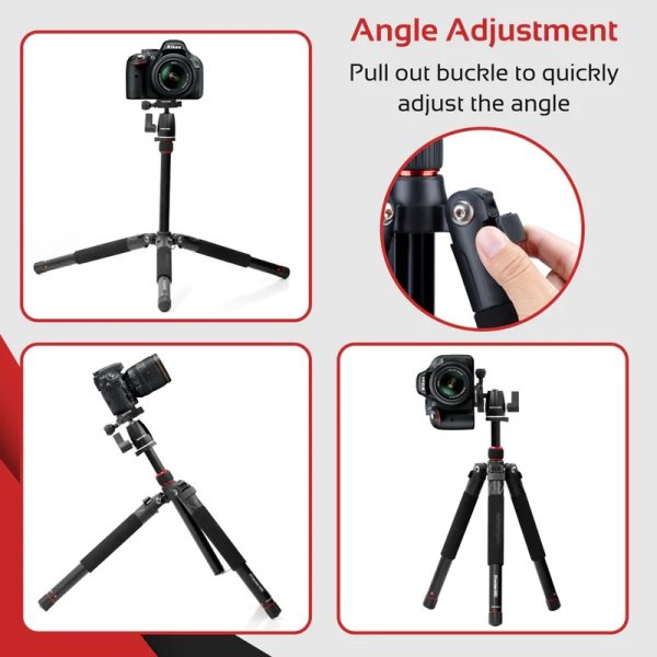 Promate 5-Section Aluminum Tripod for Travel Featuring Built-in Monopod