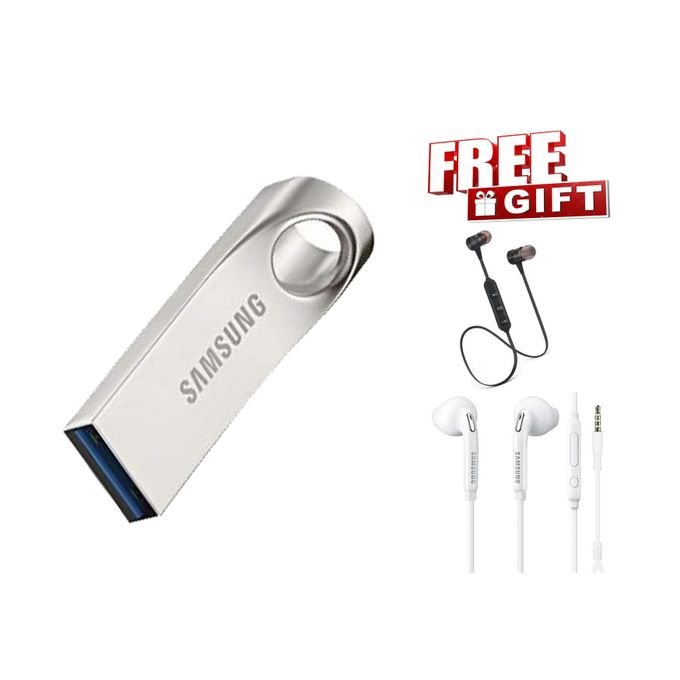 Samsung 64GB 3.0 USB Flash Drive - Silver with Complimentary Bluetooth Headset and Earpiece - Silver