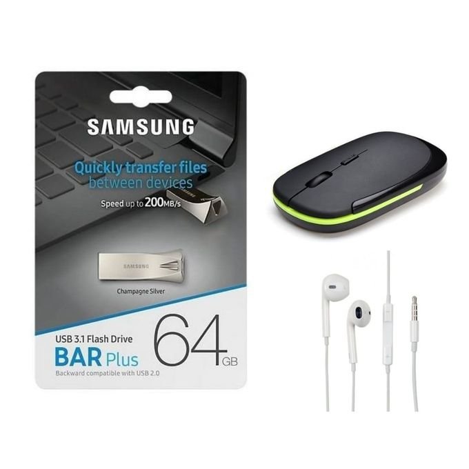 Samsung 64GB 3.1 USB Pendrive - Silver Plus FREE Wireless Mouse and Earpiece